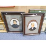 PAIR OF EARLY TWENTIETH CENTURY OVER PAINTED FAMILY PORTRAIT PHOTOGRAPHS IN OVAL, OF A LADY AND