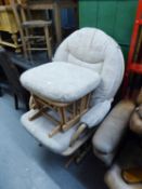 BEECHWOOD COTTAGE STYLE ROCKING ARMCHAIR AND MATCHING FOOTSTOOL (2)