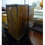 BURR WALNUTWOOD BEDSIDE CUPBOARD, WITH DRAWER AND ANOTHER IN SIMILAR STYLE