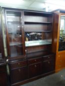 ?STAG? ?MINSTREL? MAHOGANY DISPLAY CABINET, THE UPPER PORTION WITH A GLAZED DOOR TO THE LEFT OF FOUR