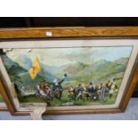 EARLY TWENTIETH  CENTURY LARGE CHROMOLITHOGRAPHIC PRINT ENTITLES 'HIGHLAND GATHERING - LOCH