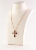 THE MIDNIGHT SAPPHIRE CROSS, A 14ct GOLD AND BLUE ENAMELLED CROSS PENDANT set with a centre square