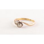 VICTORIAN GOLD CROSSOVER RING, collet set with two old cut diamonds, approx .30ct in total, 2.