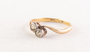 VICTORIAN GOLD CROSSOVER RING, collet set with two old cut diamonds, approx .30ct in total, 2.