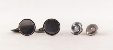 PAIR OF GEORG JENSEN STERLING SILVER 'T' BAR CUFF LINKS, with concave circular tops, No. 54, and a