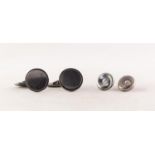 PAIR OF GEORG JENSEN STERLING SILVER 'T' BAR CUFF LINKS, with concave circular tops, No. 54, and a