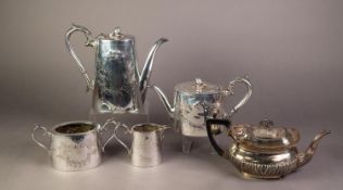 FOUR PIECE ELECTROPLATED TEA AND COFFEE SET, of oval tapering form with scroll handles and bud