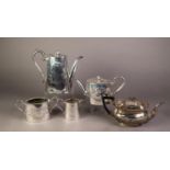 FOUR PIECE ELECTROPLATED TEA AND COFFEE SET, of oval tapering form with scroll handles and bud