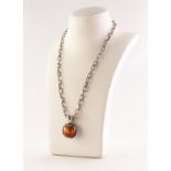 ORNO, WARSAW, CRAFT SILVER AND AMBER PENDANT ON AN ORNO SILVER CHAIN NECKLACE with rope pattern