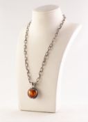 ORNO, WARSAW, CRAFT SILVER AND AMBER PENDANT ON AN ORNO SILVER CHAIN NECKLACE with rope pattern