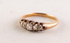 VICTORIAN GOLD COLOURED METAL RING with lozenge shaped claw setting of five graduated old cut