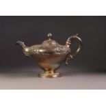 A WILLIAM IV SCOTTISH SILVER TEAPOT, of ogee pedestal form, rising from a circular spreading base,
