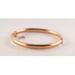 VICTORIAN 9ct GOLD PLAIN HINGE OPENING HOLLOW BANGLE, Chester 1891, with faintly engraved initials