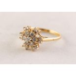 18ct GOLD AND DIAMOND 'SNOWFLAKE' CLUSTER RING set with nineteen small round brilliant cut