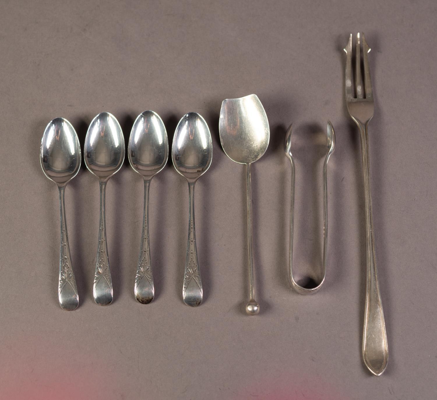 SEVEN PIECES OF EDWARD VII AND LATER SILVER CUTLERY, comprising: PICKLE FORK by Edward Viner,