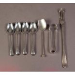 SEVEN PIECES OF EDWARD VII AND LATER SILVER CUTLERY, comprising: PICKLE FORK by Edward Viner,