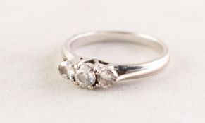 18ct WHITE GOLD AND THREE STONE DIAMOND RING, the centre round brilliant cut diamond approximately