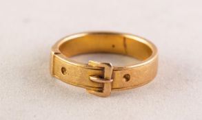 GOOD VICTORIAN ROSE GOLD COLOURED METAL BUCKLE RING, ring size L/M, 4.7 gms