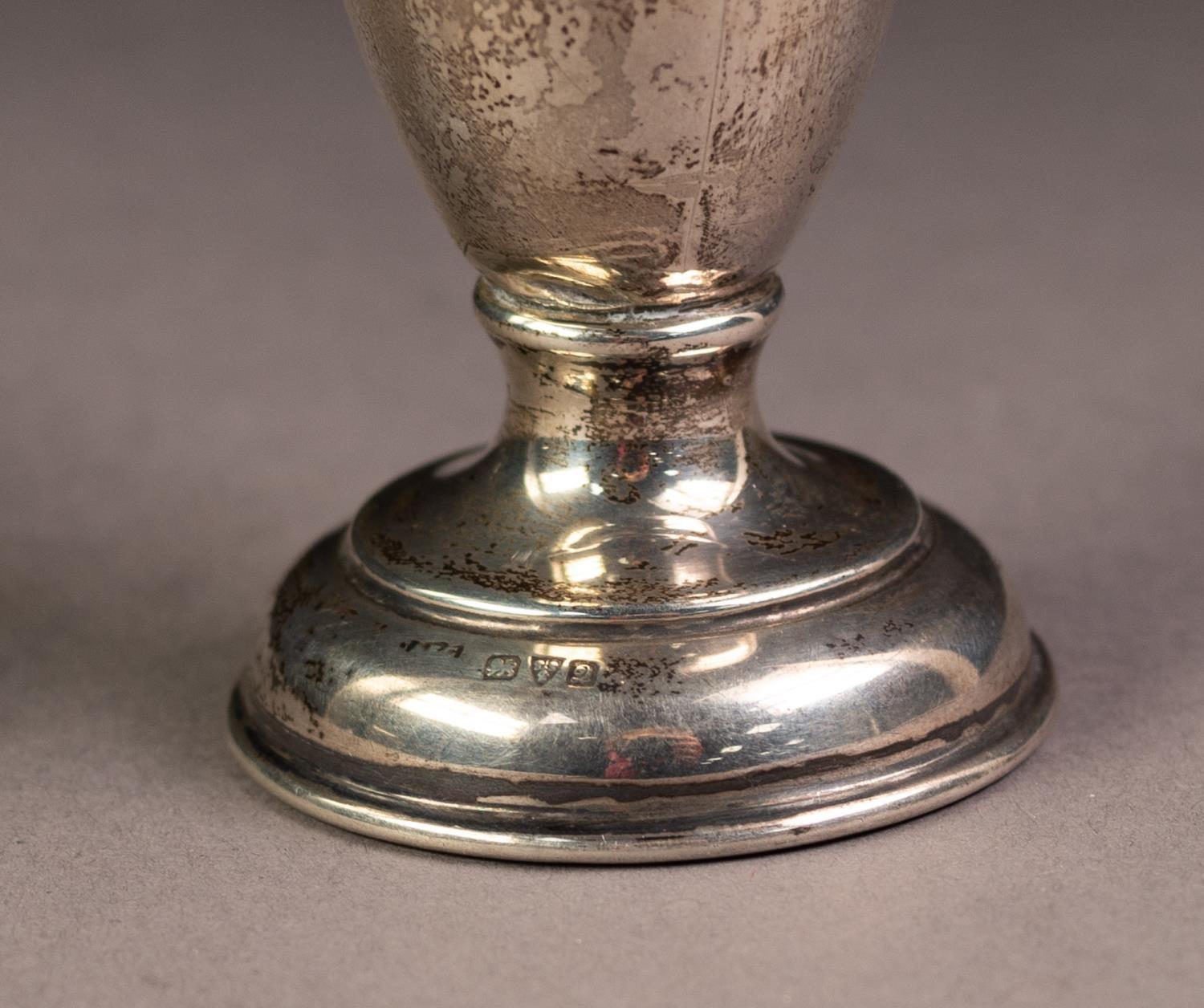 GEORGE V PLAIN SILVER BUD VASE, of ovoid form with waisted neck and weighted, circular base, 4? ( - Image 2 of 2