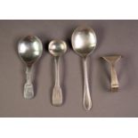 THREE PIECES OF WILLIAM IV AND LATER CUTLERY, comprising: FIDDLE PATTERN CONDIMENT SPOON,