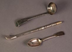 WILLIAM IV SILVER FIDDLE HANDLED TEASPOON, London 1833; a CONTINENTAL SILVER COLOURED METAL OPIUM