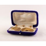 SET OF THREE 9ct GOLD DRESS STUDS, in fitted case, Chester 1930 and a PAIR OF 9ct GOLD DOUBLE OVAL
