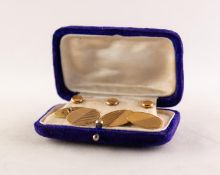 SET OF THREE 9ct GOLD DRESS STUDS, in fitted case, Chester 1930 and a PAIR OF 9ct GOLD DOUBLE OVAL