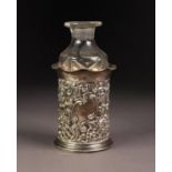 EDWARD VII PIERCED SILVER CYLINDRICAL BOTTLE HOLDER, with frilled rim and circular foot, 3 1/8? (