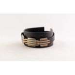 GEORG JENSEN, DENMARK, STERLING SILVER AND ITALIAN DARK BROWN LEATHER AND STYLISH BRACELET, the