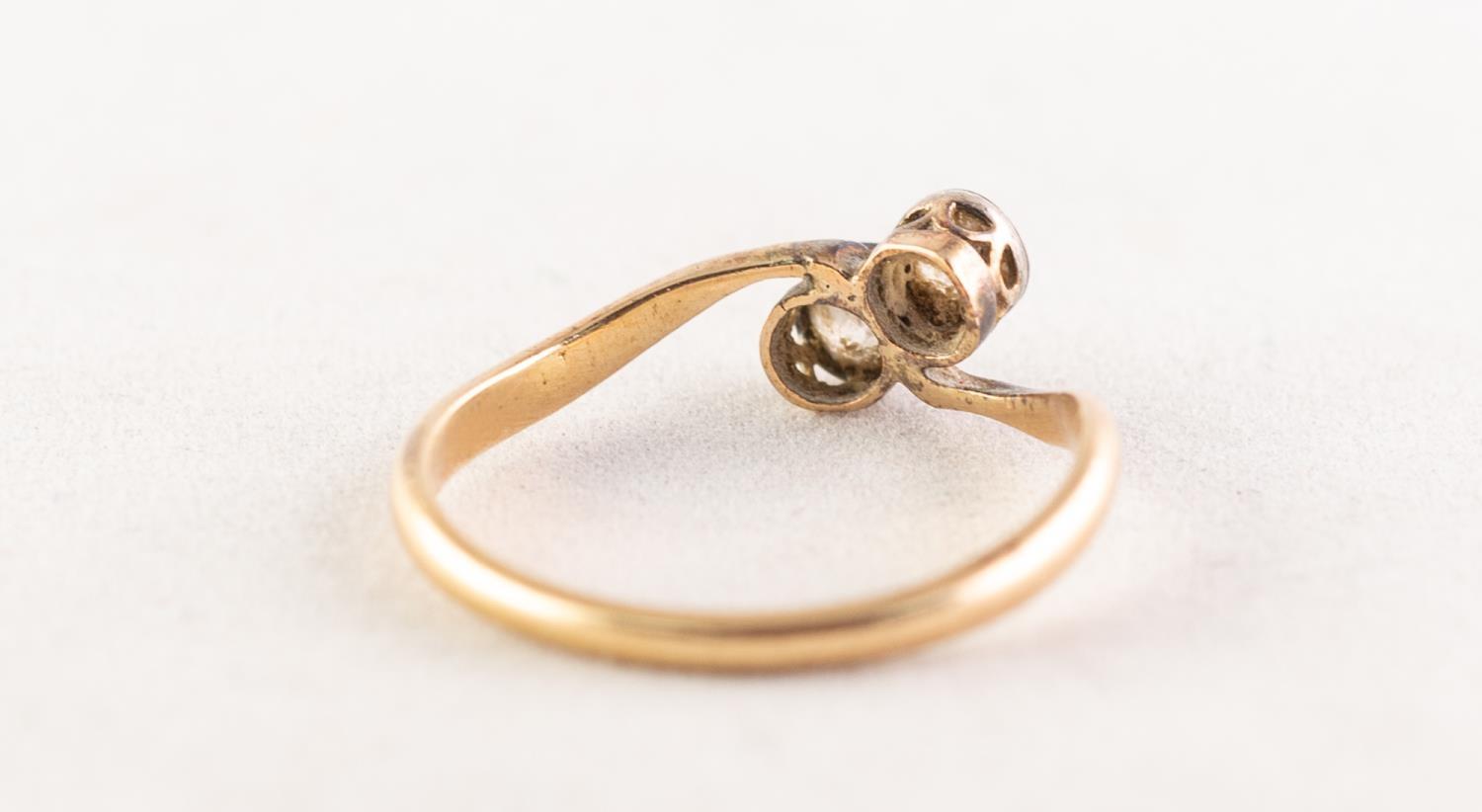 VICTORIAN GOLD CROSSOVER RING, collet set with two old cut diamonds, approx .30ct in total, 2. - Image 3 of 5