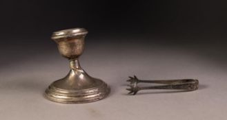 GEORGE V WEIGHTED SILVER CANDLE HOLDER, of typical form, 3 1/8? (8cm) high, Birmingham 1918, a/f,