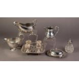 MIXED LOT OF ELECTROPLATE, comprising: TWO SAUCE BOATS, one by Mappin & Webb, EGG CRUET, with four