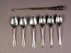 SIX SILVER COFFEE SPOONS, comprising: SET OF THREE GOLFING, with crossed clubs to the tops, and