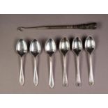 SIX SILVER COFFEE SPOONS, comprising: SET OF THREE GOLFING, with crossed clubs to the tops, and