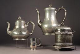 FOUR PIECES OF ELECTROPLATE, comprising: PLAIN BALUSTER COFFEE POT, SIMILAR TEAPOT, BISCUIT BARREL