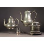 FOUR PIECES OF ELECTROPLATE, comprising: PLAIN BALUSTER COFFEE POT, SIMILAR TEAPOT, BISCUIT BARREL