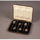 CASED SET OF SIX BLACK COFFEE BEAN TOPPED SILVER COFFEE SPOONS, Sheffield 1935, 1oz gross, case a/f