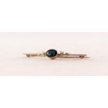 10K GOLD OVAL BAR BROOCH, sapphire set, 2gms gross