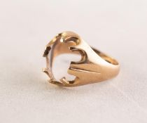9ct GOLD SMALL RING, with vacant oval claw setting, in cream Bakelite heart shaped ring box, 2.2