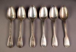 SET OF SIX GEORGE III THREAD AND FIDDLE PATTERN SILVER TABLE SPOONS, crested, 8 ½? (21.6cm) long,