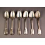 SET OF SIX GEORGE III THREAD AND FIDDLE PATTERN SILVER TABLE SPOONS, crested, 8 ½? (21.6cm) long,