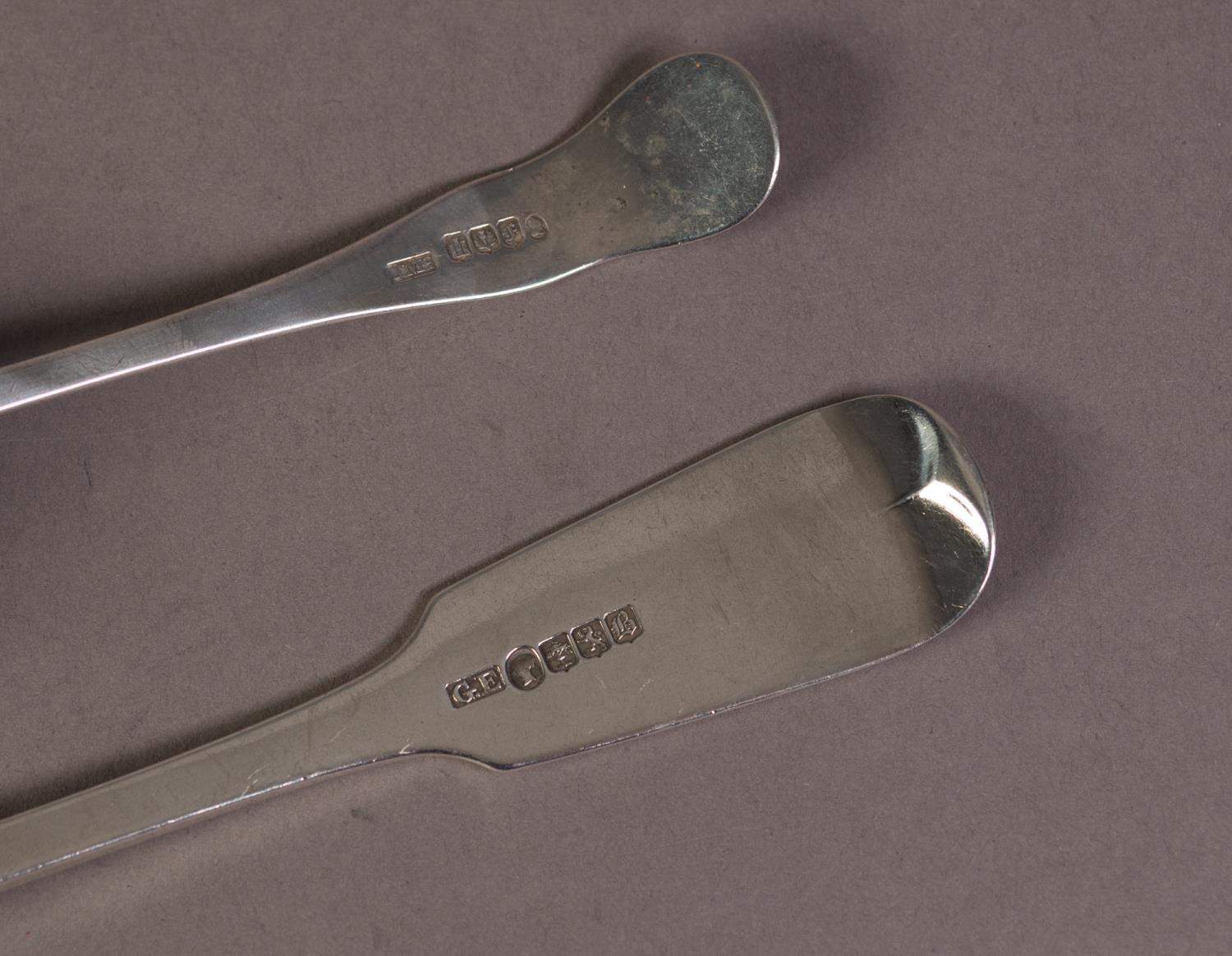 TWO PIECES OF NINETEENTH CENTURY SCOTTISH SILVER CUTLERY, comprising: FIDDLE PATTERN TABLE SPOON, - Image 2 of 2