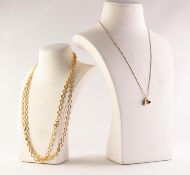 9ct GOLD FINE CHAIN NECKLACE with 9ct GOLD OPEN WORK HEART SHAPED PENDANT, set with three tiny