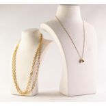 9ct GOLD FINE CHAIN NECKLACE with 9ct GOLD OPEN WORK HEART SHAPED PENDANT, set with three tiny