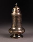 GEORGE V SILVER PEDESTAL SUGAR CASTOR BY A&J ZIMMERMAN, of bellied form with star pierced pull-off