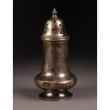 GEORGE V SILVER PEDESTAL SUGAR CASTOR BY A&J ZIMMERMAN, of bellied form with star pierced pull-off