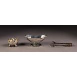 THREE SMALL PIECES OF VICTORIAN SILVER, comprising: CANTED OBLONG PEDESTAL OPEN SALT, part fluted,