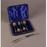 EDWARD VII CASED PART SET OF FIVE SILVER TEASPOONS, with embossed handles, Sheffield 1902,