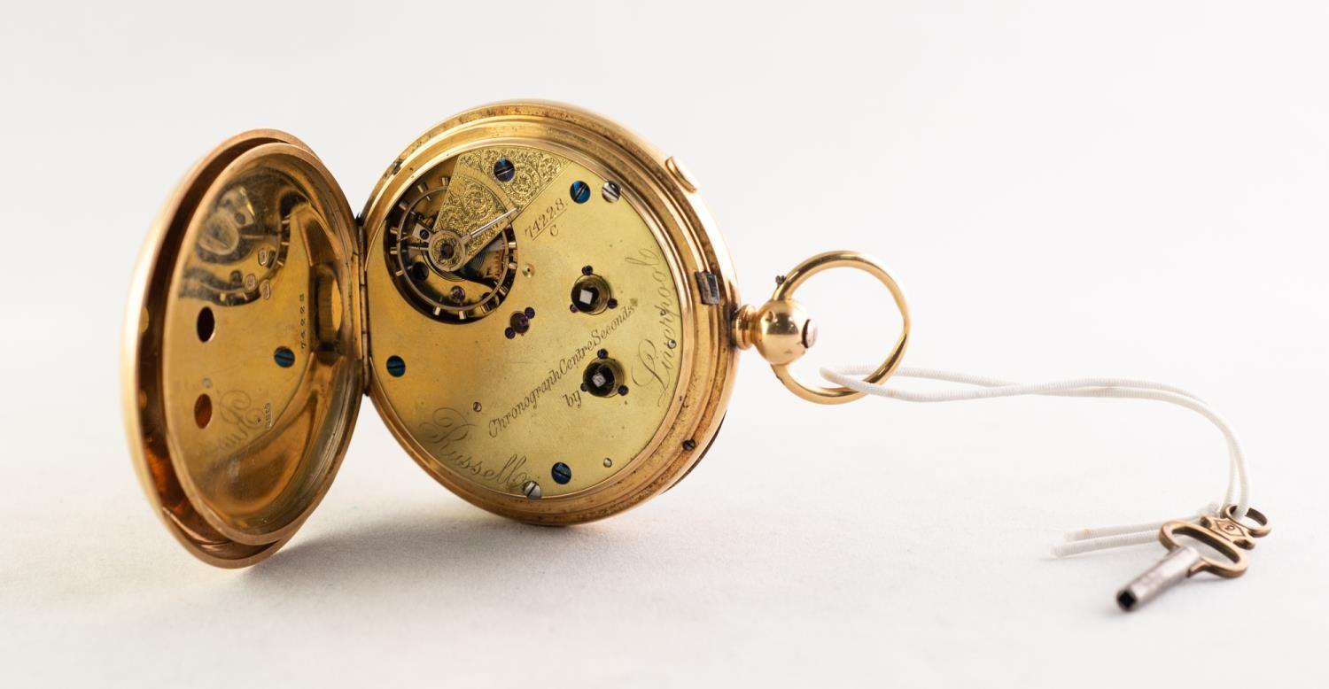 THOMAS RUSSELL, LIVERPOOL, VICTORIAN 18ct FOLD CENTRE SECOND CHRONOGRAPH, No 74228/C OPEN FACED - Image 2 of 4