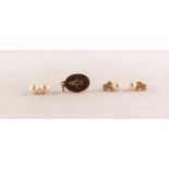 9ct GOLD SMALL OVAL IMMACULATE CONCEPTION PENDANT, a pair of 9ct GOLD SINGLE PEARL SET EARRINGS,